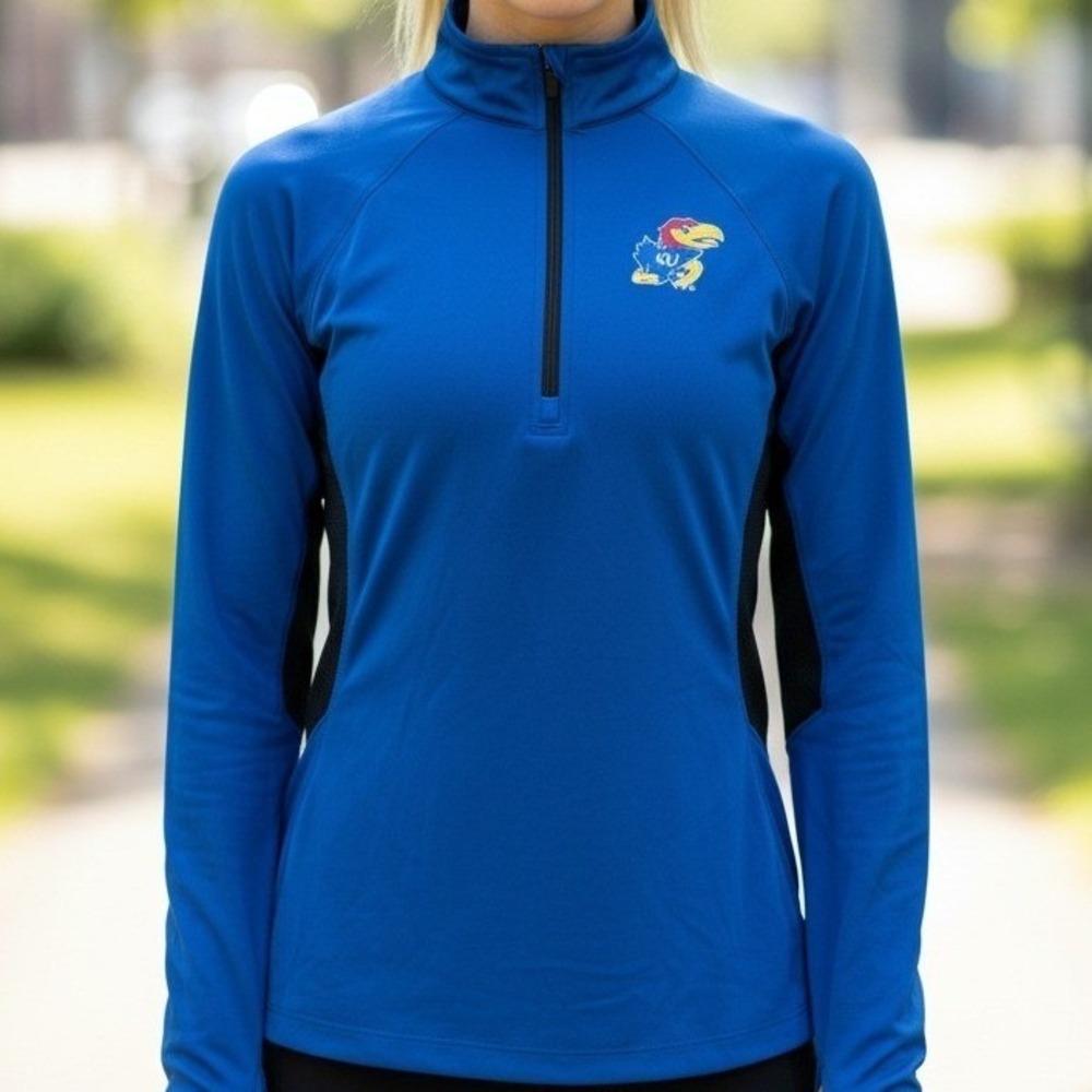 Colosseum Kansas Jayhawks Womens Royal Blue‎ Quarter Zip Pullover Athletic Top S